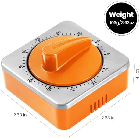 Orange Mechanical Kitchen Timer, Stainless Steel