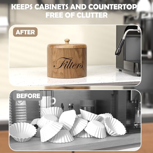 Coffee Filter Holder, Wooden Coffee Filter Storage with Lid