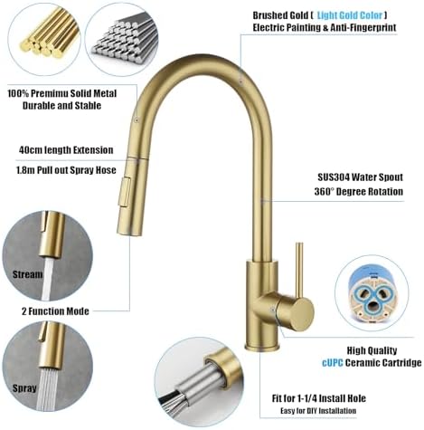 Havin Gold Kitchen Faucet with 10 inch Deck Plate
