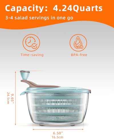 Brigii Salad Spinner, 4.24 Quart Lettuce Spinner, Vegetable Spinner