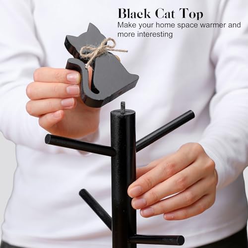 Black Cat Mug Tree with 6 Hooks Gothic Coffee Cup Holder Stand