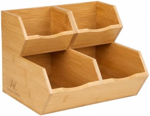Bamboo Pantry Storage Bins - Set of 4 (2 Large, 2 Small) Stackable