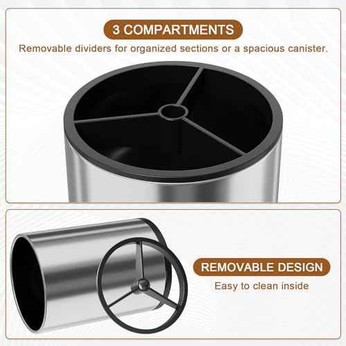 Extra Large Utensil Holder for Kitchen Counter,360°Rotating Stainless Steel