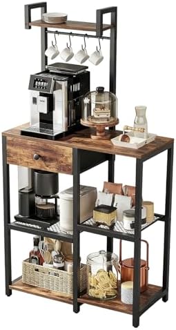 6-Tier Microwave Stand with Drawer and Hooks