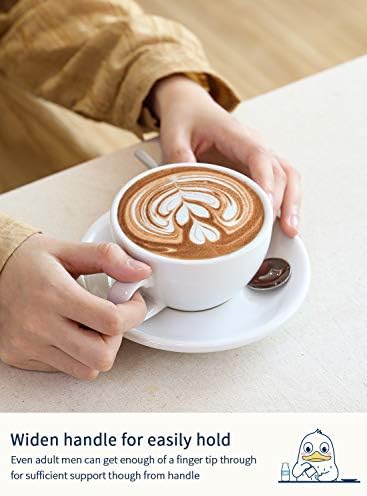 LE TAUCI 6 oz Cappuccino Cups with Saucers, Set of 4 Ceramic Coffee