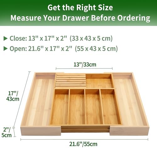 VaeFae Bamboo Silverware Drawer Organizer and Bamboo Organizer Box