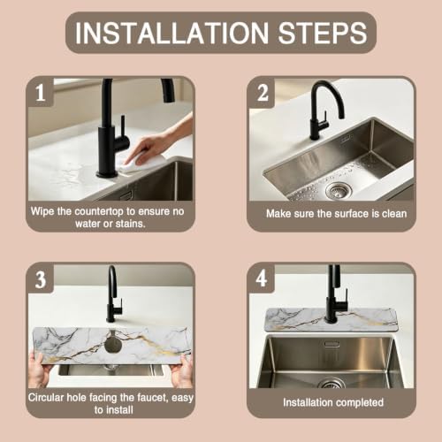 Faucet Mat for Kitchen Sink White Gold Marble Texture Sink Splash
