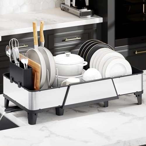Urackify Large Expandable Dish Drying Rack, Black