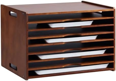 8-Tier Baking Sheet Organizer for Cabinet, 17 x 12 x 14 in Wooden Tray Divider Rack, Bamboo Cutting Board, Pan, Tray and Cookie Sheet Organizer for Kitchen Storage