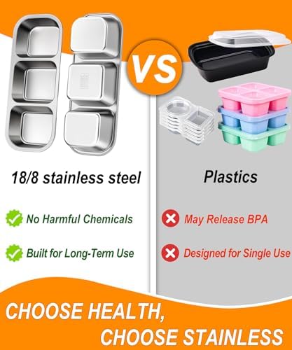 3-Pack Stainless Steel Snack & Lunch Containers for Kids & Adults