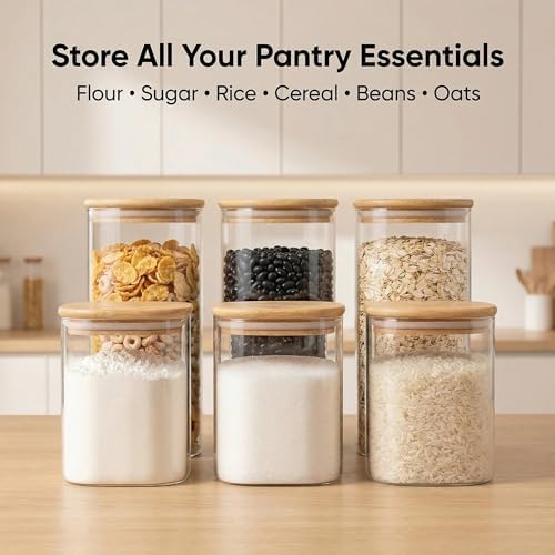 Airtight Glass Storage Containers with Lids Set of 6, 25 /37 /50oz