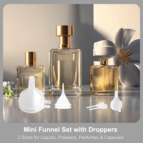 9Pcs Small Funnel with 2Pcs Droppers Set Tiny Mini Funnels for Kitchen