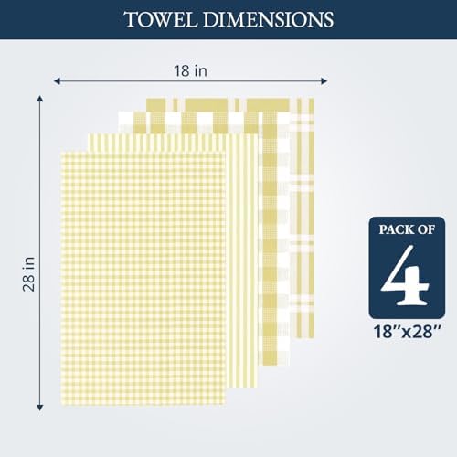 LANE LINEN Hand Towels for Kitchen 100% Cotton Durable 4 Pack - Yellow