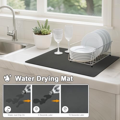 Dish Drying Mat & Coffee Mat for Kitchen Counter, Absorbent Microfiber