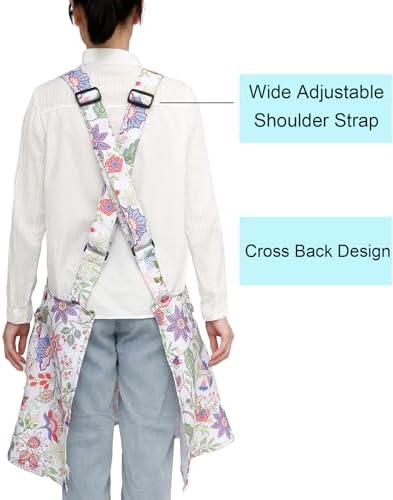 Plus Size Cross Back Apron for Women Canvas Adjustable with 2 Large