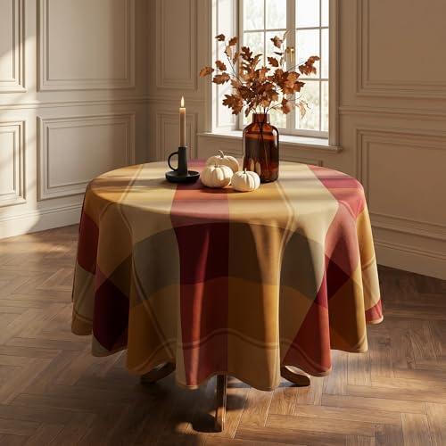60" Round Polyester Plaid Tablecloth for Thanksgiving