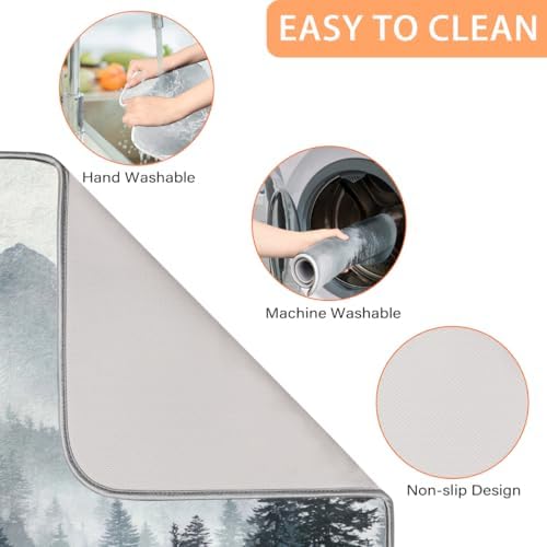 Dish Drying Mats for Kitchen Counter Misty Forest Mountain Landscape