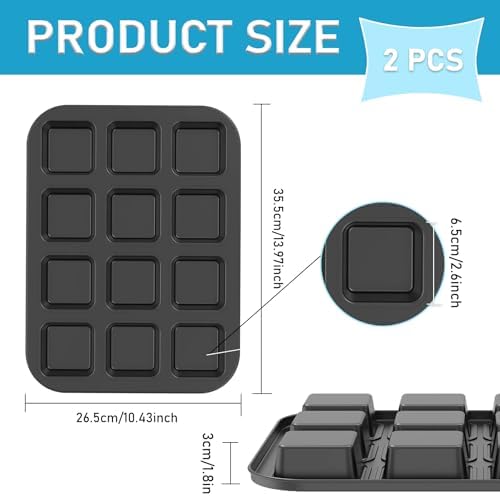 2 Pack Brownie Pan, 12-Cavity Non-Stick Square Muffin Tin with