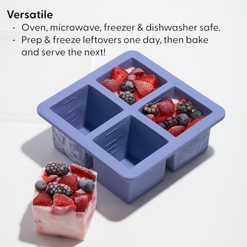 W&P Cup Cubes Silicone Freezer Tray with Lid, Blue, Makes 4 Perfect