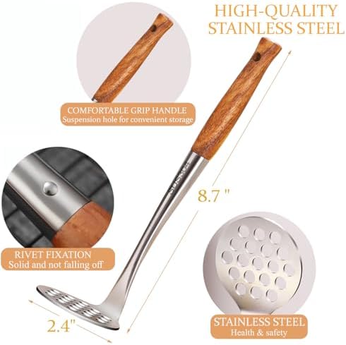 Avocado Masher Stainless Steel Small, Mini Potato Masher, Wooden