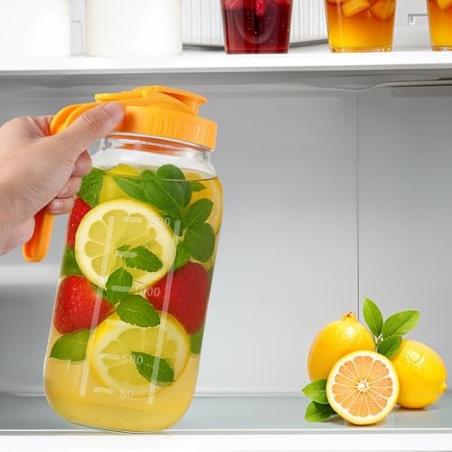 3 Pack Glass Mason Jar Pitcher with Pour Spout Lid, 64OZ Leak-proof