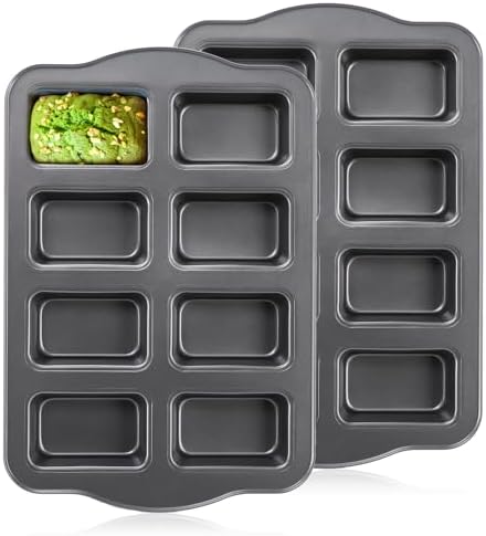 Lawei 2 Pack 8 Cavity Mini Loaf Pan, Non-Stick Small Bread Loaf Pans