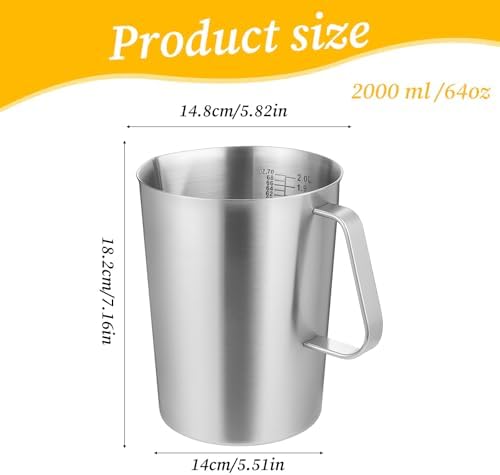 Stainless Steel Measuring Cup with Handle and Pour Lip, 2000ml 70OZ