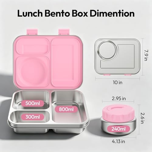 Stainless Steel Bento Lunch Box with 8oz Insulated Food Jar, 3