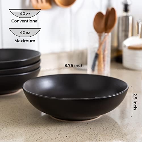 AmorArc 8.75‘’ Large Pasta Bowls, 42 ounce Deep Stoneware Bowls Set of