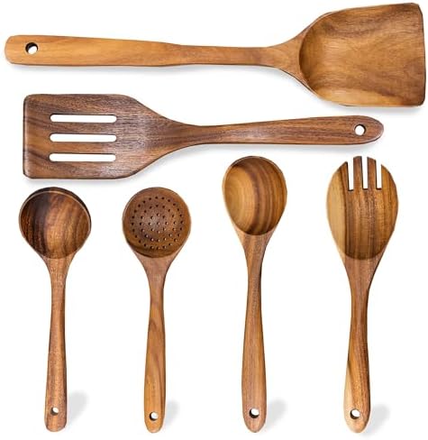 Souped Up Recipes 6 Piece Natural Teak Wooden Kitchen Utensils Set