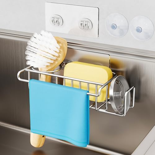 HapiRm 4 in 1 Stainless Steel Sink Caddy, Silver