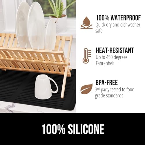 GORILLA GRIP Patented BPA-Free Silicone Dish Drying Mat, 18x24, Black