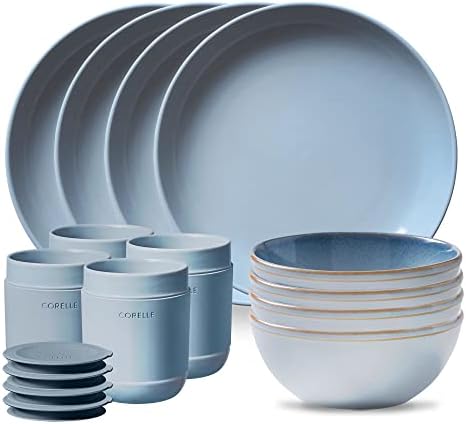 Corelle Stoneware Dinnerware Set, Handmade Reactive & Solid Glazed