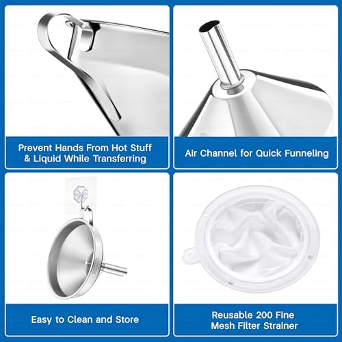 Kitchen Funnel with Strainer and 200 Fine Mesh Filter, 5 Inch Food