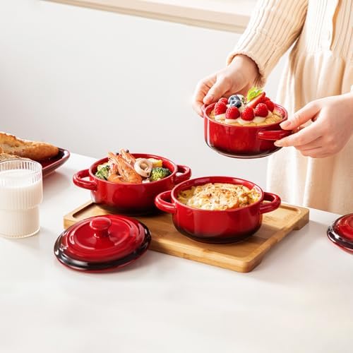 LOVECASA Mini Cocotte Set,12 OZ Small Casserole Dishes with Lids, Soup