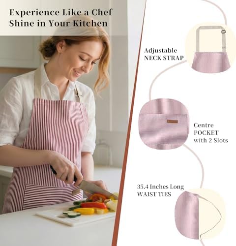 2 Pack Cooking Aprons Adjustable Bib Apron for Women with 2 Pockets