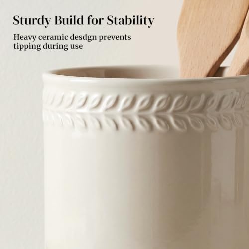 DOWAN 6.7'' Ceramic Utensil Holder with Drain Tray for Wooden Spoons