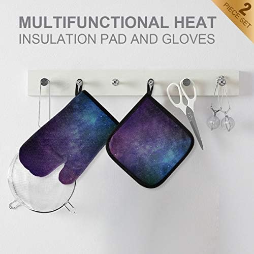 QMXO Universe Stars Nebula Galaxy Oven Mitts Quilted Cotton Lining