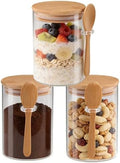 Set of 3 Airtight Glass Jars with Bamboo Lids and Spoons - 20oz