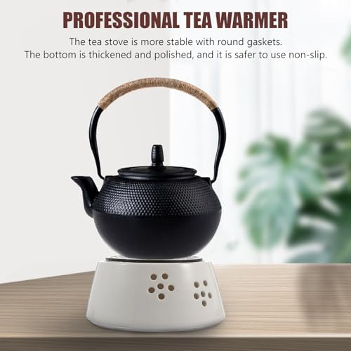 Ceramic Teapot Warmer White Zinc Alloy Base for Gentle Heat