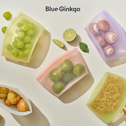 Blue Ginkgo Silicone Food Storage Bags, 4-Pack, Reusable, Made in