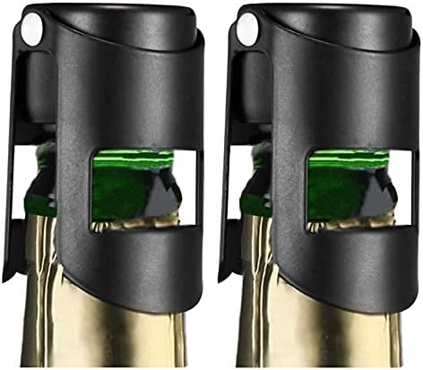 HYZ 2-Pack Champagne Stoppers w/Airtight Seal, Stainless Steel, Black