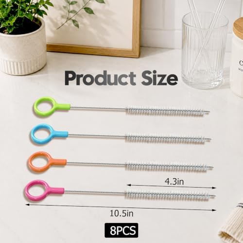 AONEZ 8 Pcs Straw Cleaner Brush Set with Color Hanging Loop