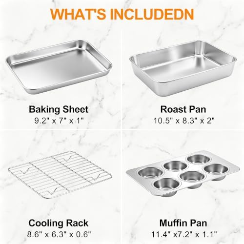 LIANYU Baking Pan Set for Toaster Oven, Stainless Steel Bakeware Set