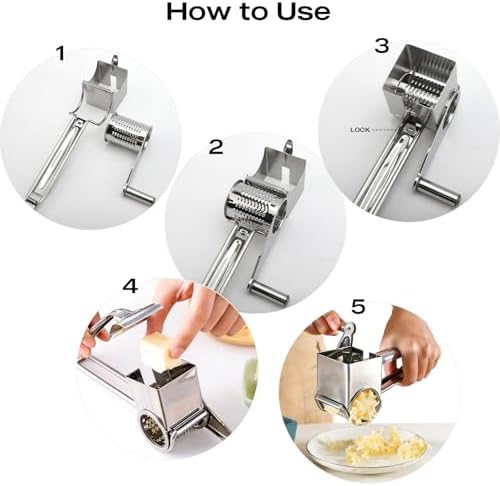 Stainless Steel Rotary Cheese Grater - Handheld Manual Food
