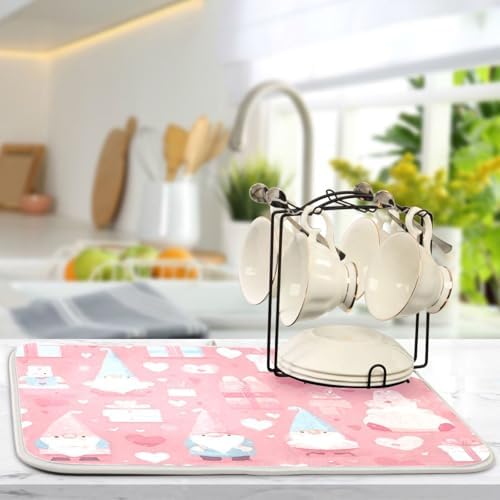 OTVEE Pastel Gnome Pattern Dish Drying Mat for Kitchen Counter