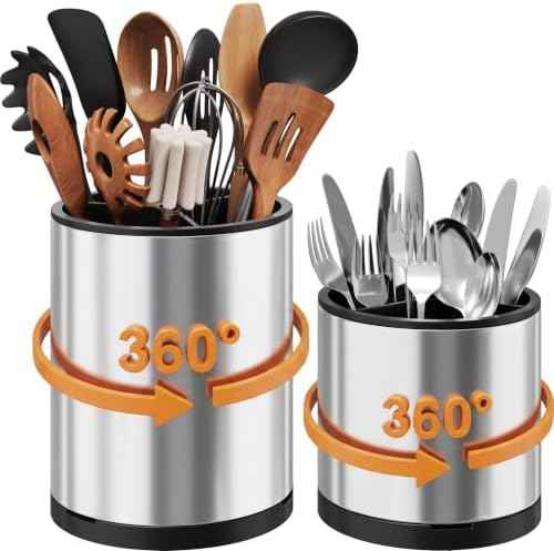 Extra Large Utensil Holder for Kitchen Counter,360°Rotating Stainless Steel