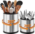Extra Large Utensil Holder for Kitchen Counter,360°Rotating Stainless Steel