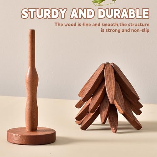 Natural Foldable Black Walnut Wooden Trivet Set - 4 Trivets + 1 Stand