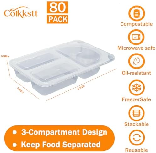 80Pack 9oz Reusable Snack Containers with Lids for Adult, 3